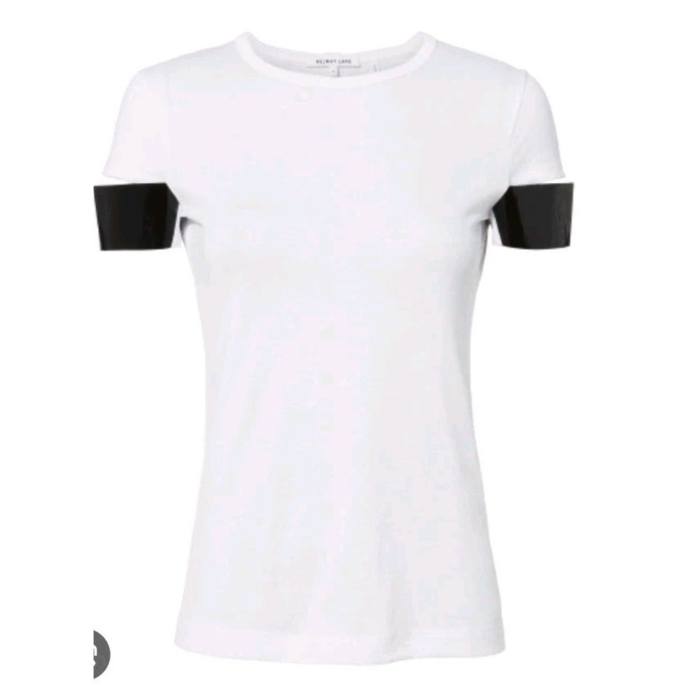 NEW Helmut Lang White Shiny Cuff Short Sleeve Tee Top Cotton Women's XS $150